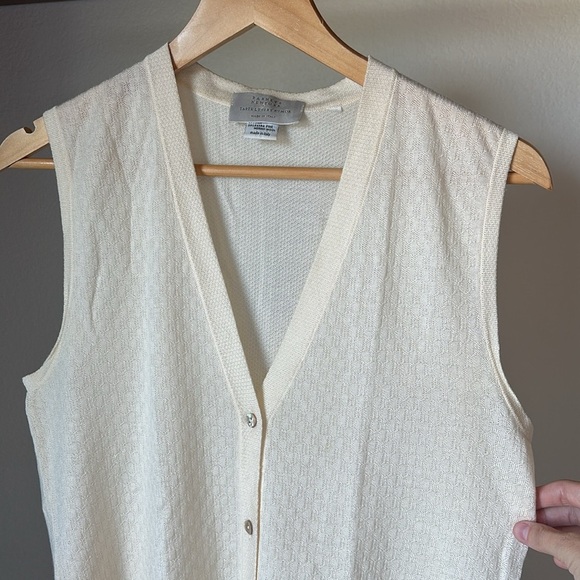 Barneys New York Cashmere Silk Merino Knit Vest Cream Textured Made in Italy - Picture 4 of 13